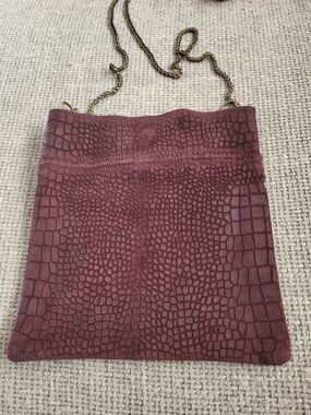 Free People Nicolette Textured Suede Burgandy Crossbody Purse With Chain Strap